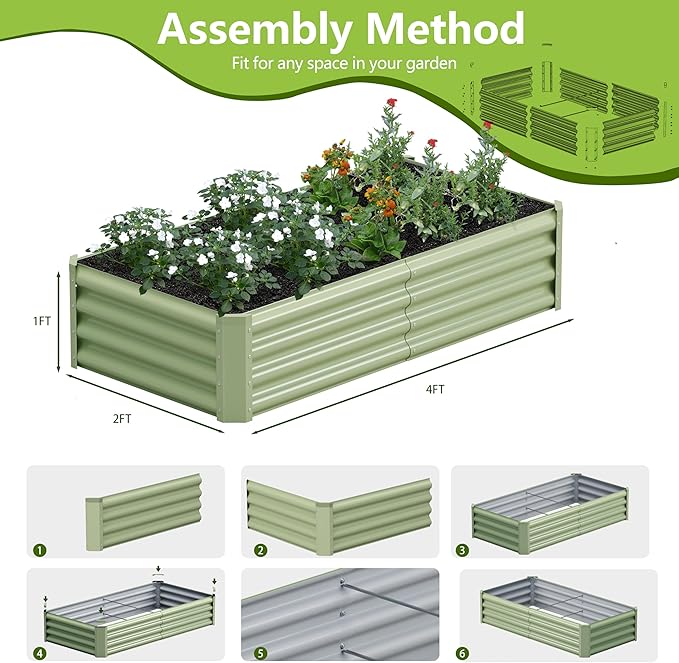 2PCS 4x2x1FT Galvanized Raised Garden Bed, Galvanized Planter Raised Garden - Image 4