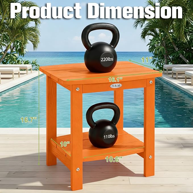 Y&M Outdoor Side Table, HIPS Adirondack Small Double Layer Table, Waterproof - Image 3