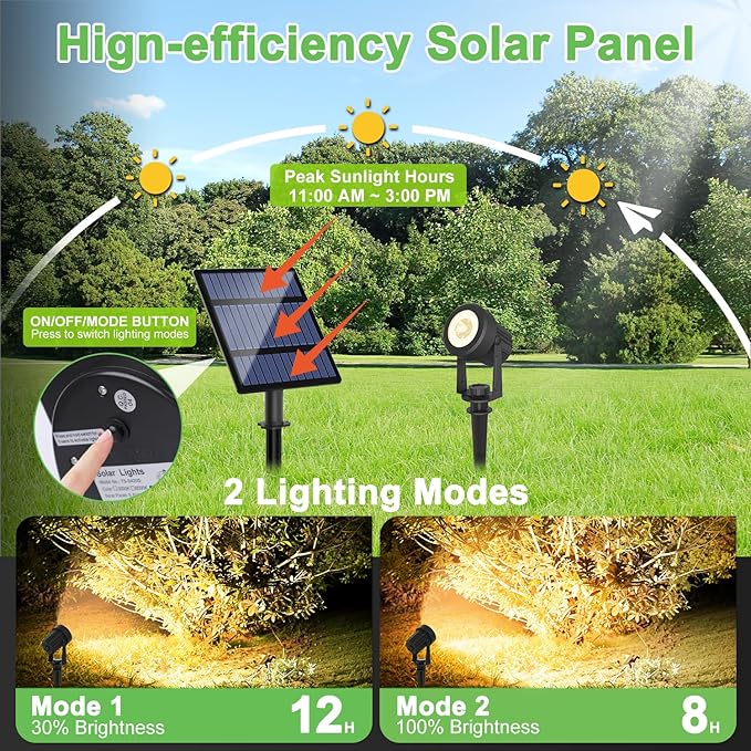Solar Spotlights Outdoor Waterproof, Warm White Landscape Spotlights, - Image 3