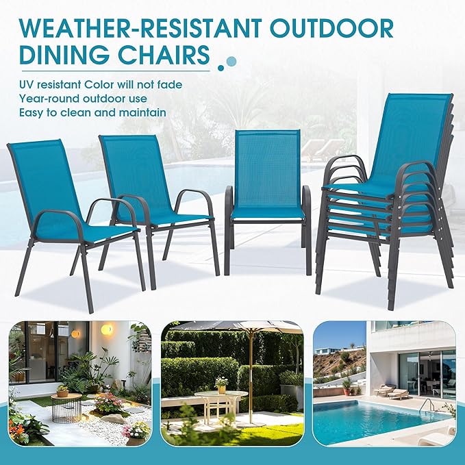 Outdoor Stackable Chairs Set of 8, Stacking Patio Chairs - Image 6