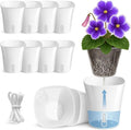 10 Pack 3" Self Watering Pots for Indoor Plants, Small White Plastic Planters by Vandorelle