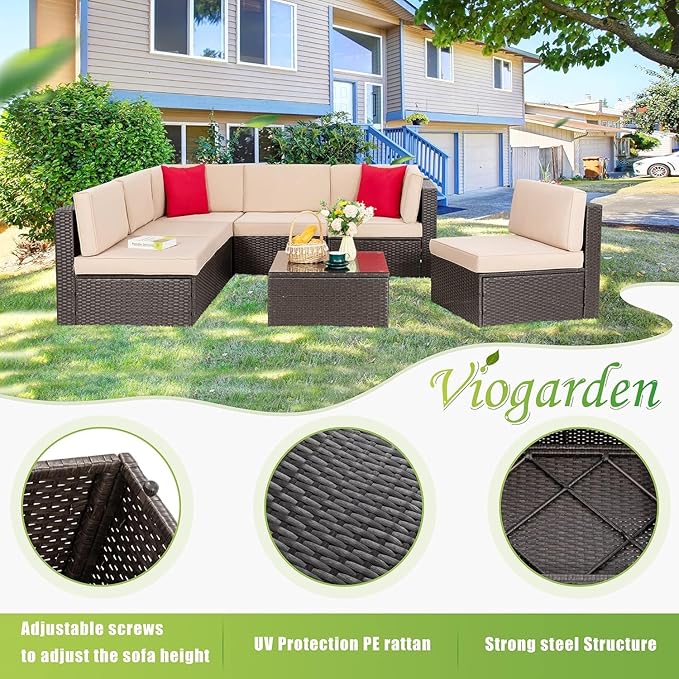 Vongrasig 7 Pieces Patio Furniture Sets, Outdoor Patio Conversation Set PE - Image 6