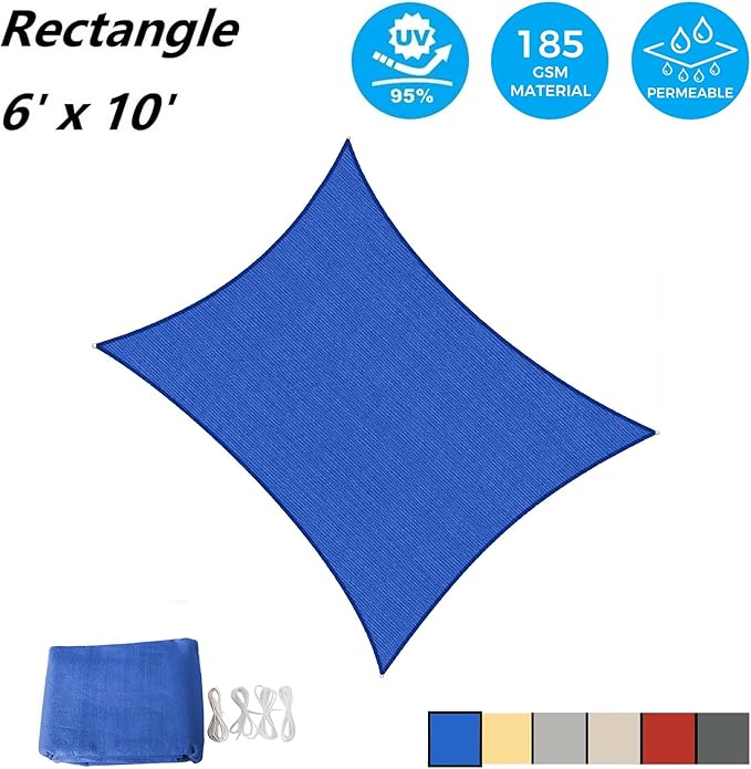AsterOutdoor Sun Shade Sail Rectangle 6' x 10' UV Block Canopy - Image 2