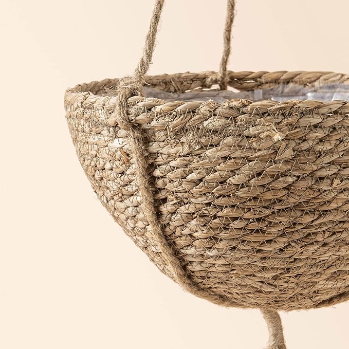 Natural Seagrass Hanging Planter Basket Set, Indoor Plant Pots, Boho Decor - Image 4