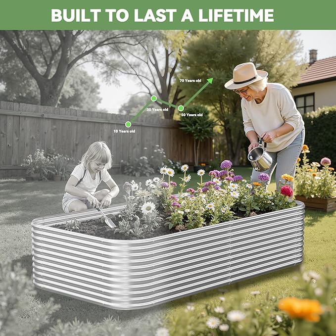 2 Pack Tall 8x3FT Corrugated Galvanized Steel Raised Garden Bed Outdoor - Image 5