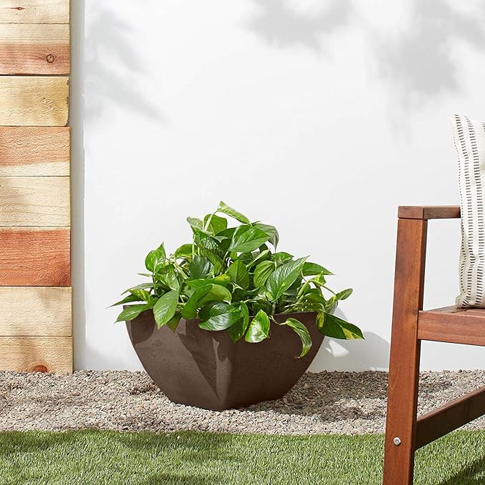 PSW Pot Collection 12x6 inch Plastic/Stone/Wood Composite Square Planter – No - Image 5