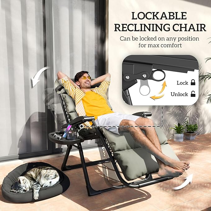 Outsunny Zero Gravity Chairs Set of 2, Reclining Folding Zero Gravity Lounge - Image 4