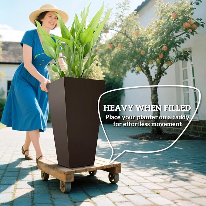 Outsunny Tall Planters for Outdoor Plants Set of 3, 28 in Taper Planters - Image 4