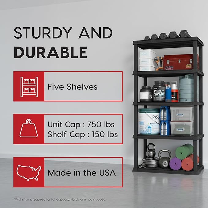 IRIS USA 5-Shelf Heavy Duty Plastic Storage Shelves, 750lb Capacity, Large - Image 4