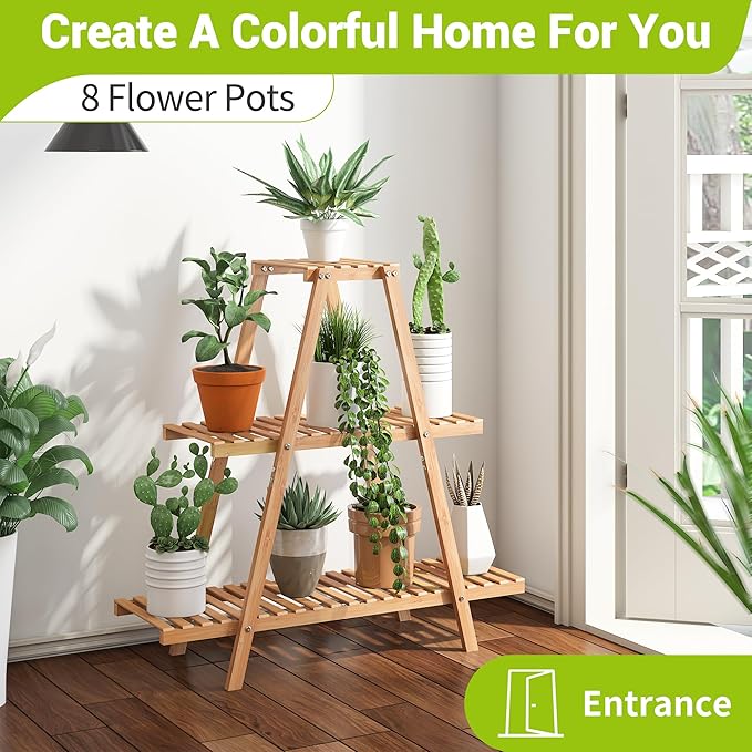 BMOSU Plant Stand Bamboo for Indoor Outdoor Tiered Plant Shelf 8 Potted Flower - Image 2