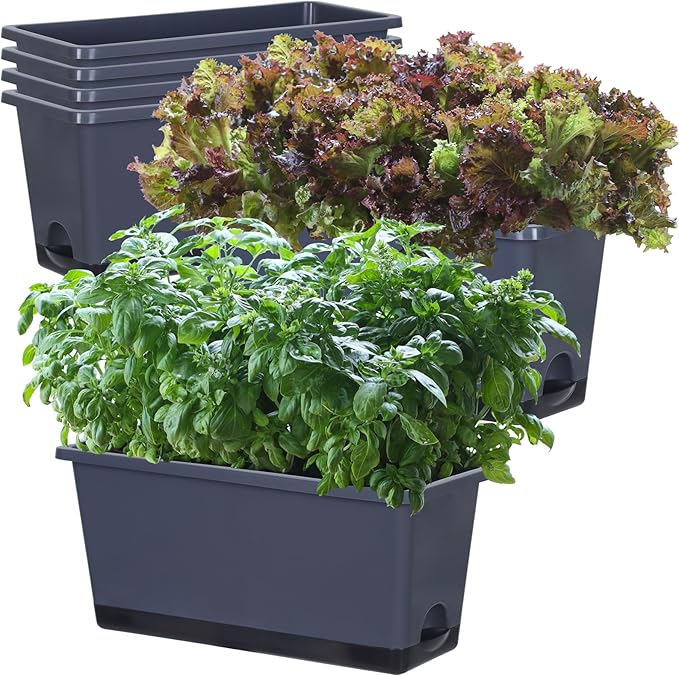 Window Box Planter 6 Pcs, 17 Inches Rectangle Flower Pots by Oliz