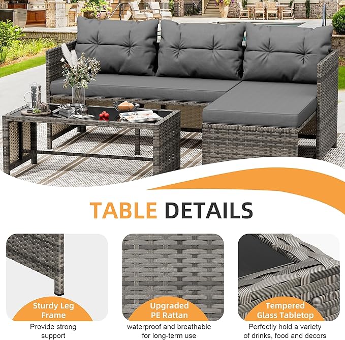 Shintenchi 3-Piece Outdoor Patio Furniture Sets, Wicker Patio Conversation Sets - Image 4