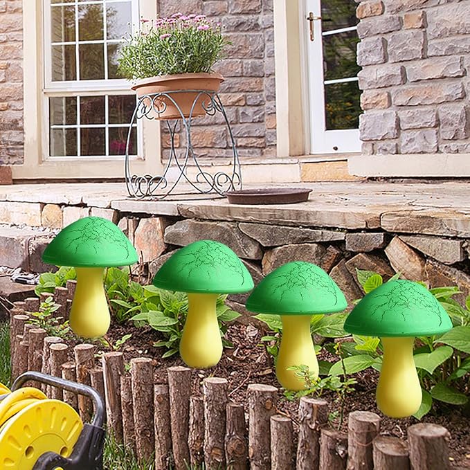 Solar Mushroom Lights Garden Decor 8 Green Crack Mushrooms Outdoor Decor Stake - Image 4