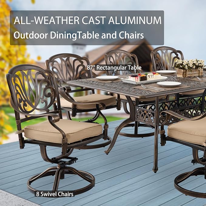 9-Piece Cast Aluminum Patio Furniture, Outdoor Dining Sets - Image 3