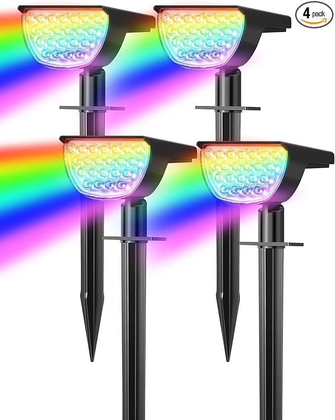 Solar Multicolor Lights Waterproof IP65, 8 Lighting Modes Solar Spot Lights by GKGG