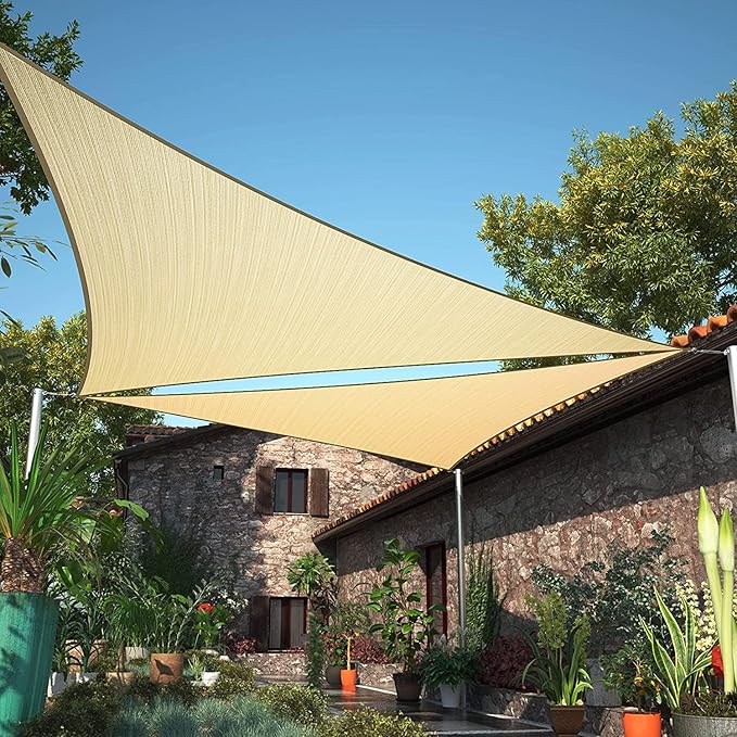 ShadeMart 10' x 10' x 10' Beige Sun Shade Sail Triangle Canopy Fabric Cloth - Image 2