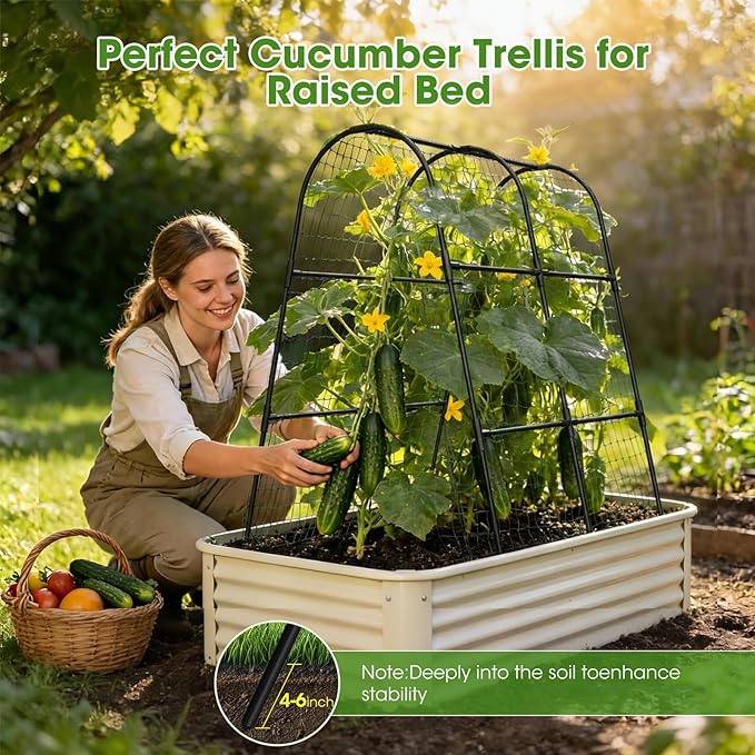 Cucumber Trellis for Raised Bed, U-Shape Garden Trellis for Climbing Plants - Image 3
