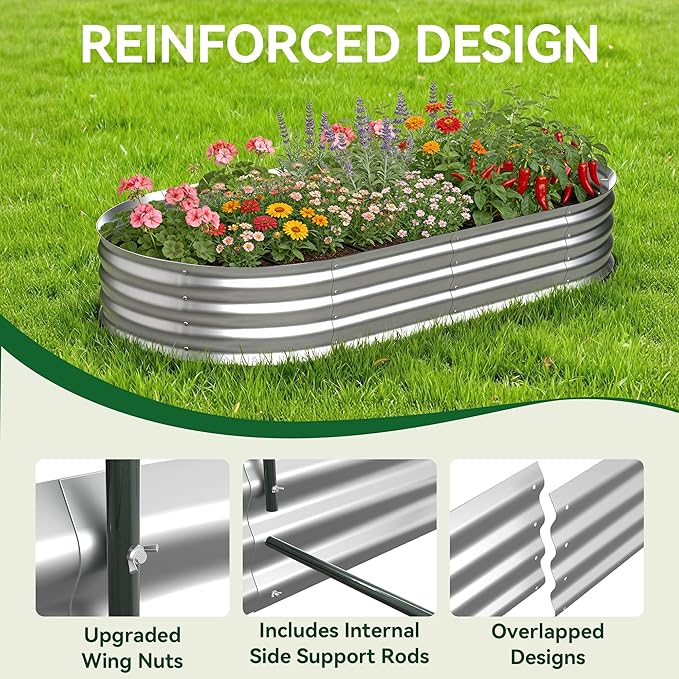 Raised Garden Bed with Self-Watering System, Oval Galvanized Raised Beds - Image 6
