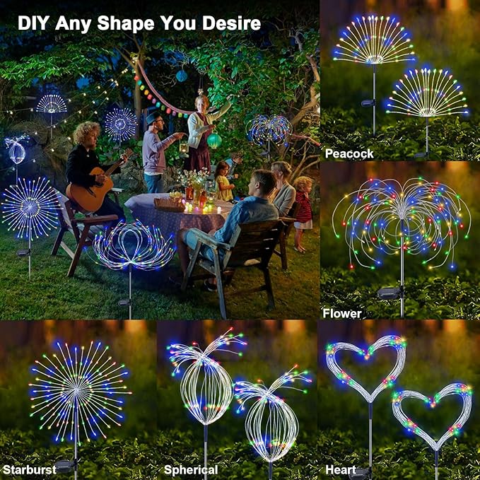 Solar Garden Lights Outdoor, 4 Pack 120 LED Twinkling Firework Lights Decorative - Image 4
