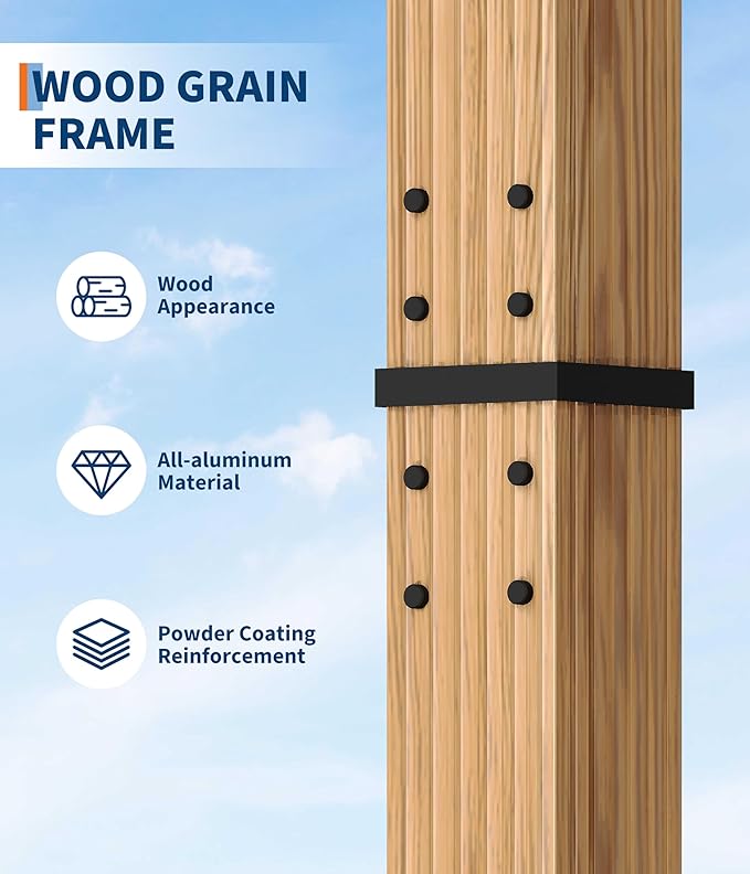 GarveeLife 10 x 10 ft Wood-Grain Aluminum Pergola Outdoor Pergola - Image 5