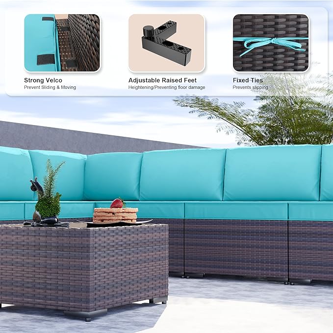 Kullavik 9 Pieces Outdoor Patio Furniture Set PE Wicker Rattan Sectional Sofa - Image 3