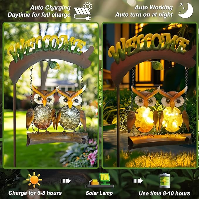 HONGLAND Solar Lights Outdoor Decor, Owl Swing Garden Decor, Owl Gifts - Image 3