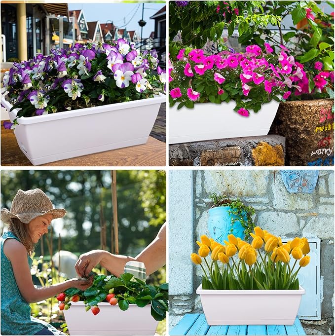 Window Box Planter, 7 Pack Plastic Vegetable Flower Planters Boxes 17 Inches - Image 5
