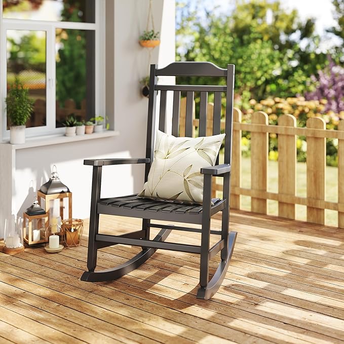 Patio Rocking Chair Outdoor Set of 1, Weather Resistant Poly Resin Oversized - Image 2