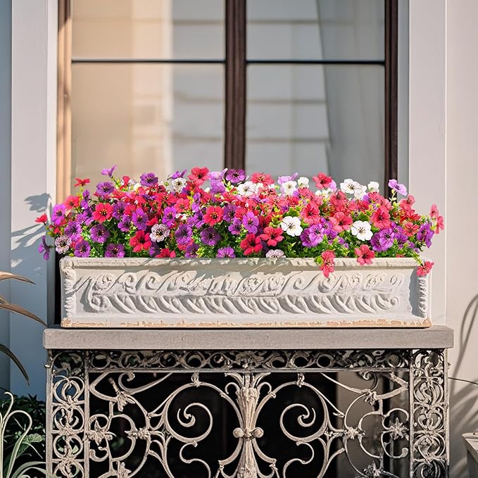 Artificial Flowers Faux Plants Outdoor Fake Flowers Spring Decor, 12 Bundles - Image 5