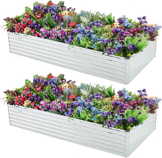 2 Pack 6x3x1FT Galvanized Raised Garden Beds Kit Outdoor Metal Gardening by Meberam
