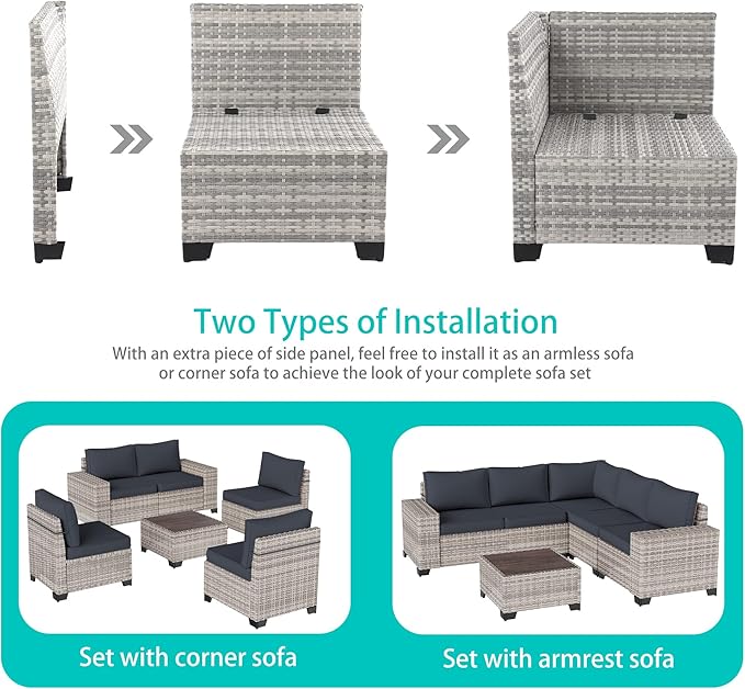 6-Piece Outdoor Patio Furniture Set Wicker Sectional Sofa Set, Patio - Image 3