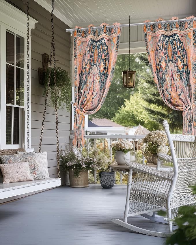 Rustic Boho Outdoor Curtains for Patio Waterproof, Grommet Privacy Curtain - Image 4