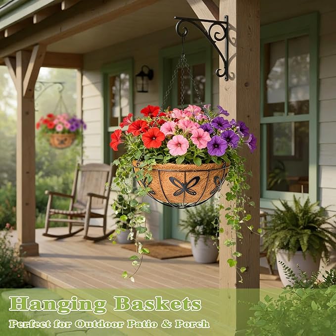 4 Pack 14 Inch Hanging Baskets for Plants Outdoor Metal Hanging Planter Hanging - Image 6