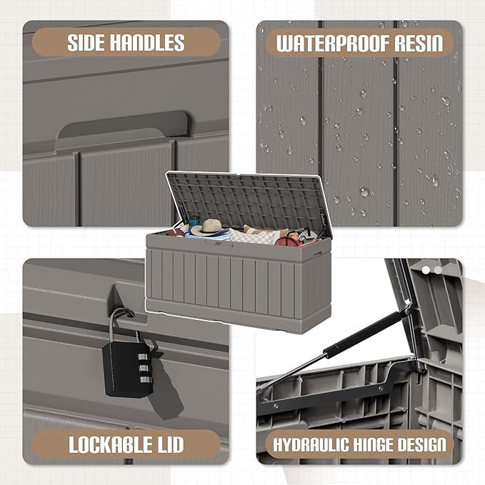 JUMMICO 78 Gallon Outdoor Deck Box Large Resin Storage Box - Image 2