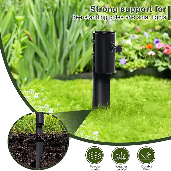 Steel Torch Stakes for Tiki Torches, Freestanding Poles and Solar Lights - Image 3
