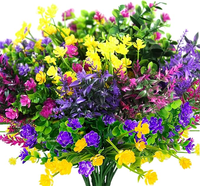 24 Bundles Artificial Fake Flowers Outdoor, 6 Styles UV Resistant No Fade Faux by YIBUKIY