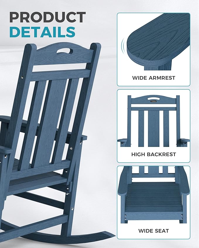 Ciokea Oversized Outdoor Rocking Chairs Set of 3, 380lbs Heavy-Duty Large Patio - Image 4
