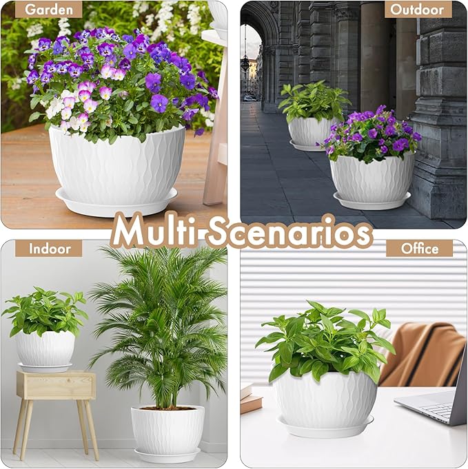 12 Inch Large Plant Pots for Indoor or Outdoor Plants, Wide Water Ripples - Image 6