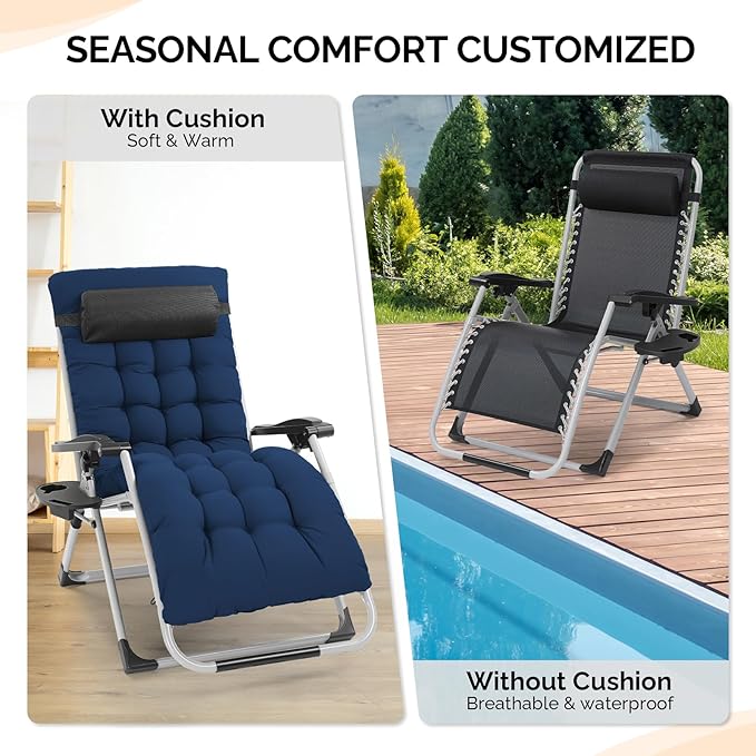 VINGLI 29" Padded Zero Gravity Chair, Lounge Chair - Image 7