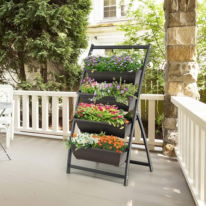 Giantex 2 Pcs 4.1FT Vertical Raised Garden Bed, 4-Tier Elevated Planter Box w/4 - Image 2