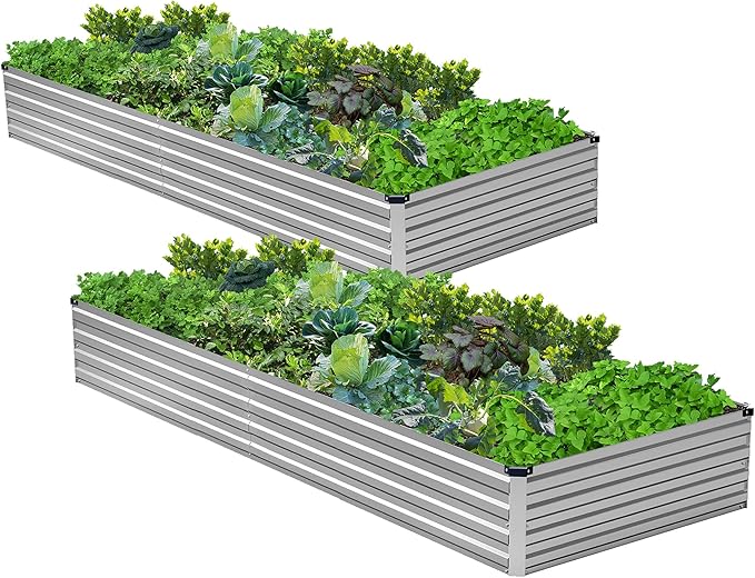 2PCS 8x4x1ft Galvanized Raised Garden Bed Kit, Metal Planter Box by Henshwon