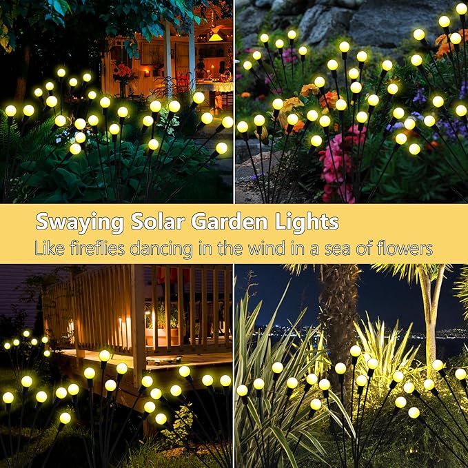 Solar Garden Lights Outdoor, 6 Pack 60 LED Solar Firefly Lights Waterproof - Image 4