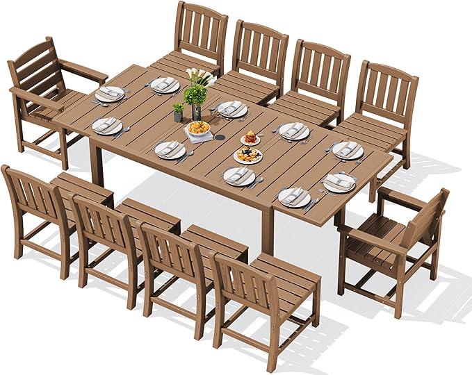 SERWALL 11-Piece Outdoor Dining Set, All Weather HDPE Outdoor Furniture Set by SERWALL