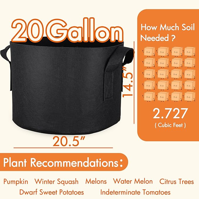 Gardzen 6-Pack 20 Gallon Grow Bags, Aeration Fabric Pots - Image 7