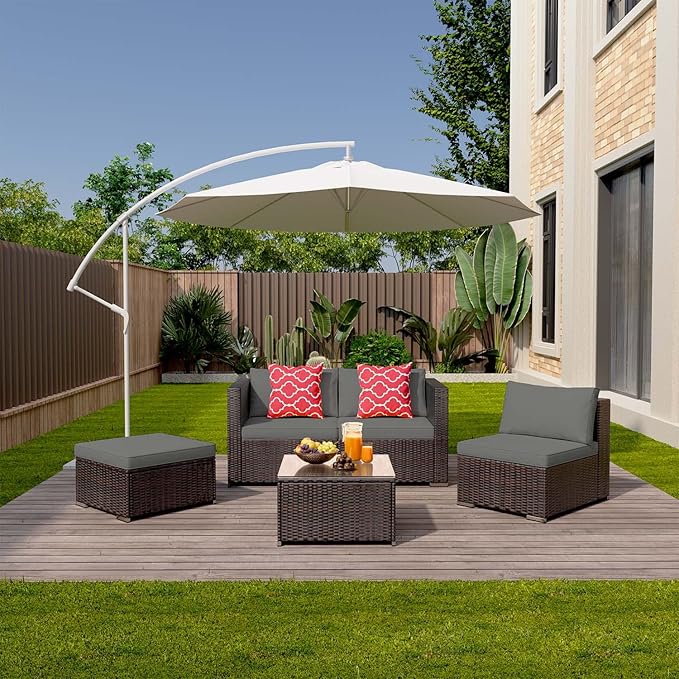 Aiho 5 Pieces Patio Furniture Set All-Weather Outdoor Wicker Sectional Patio - Image 9