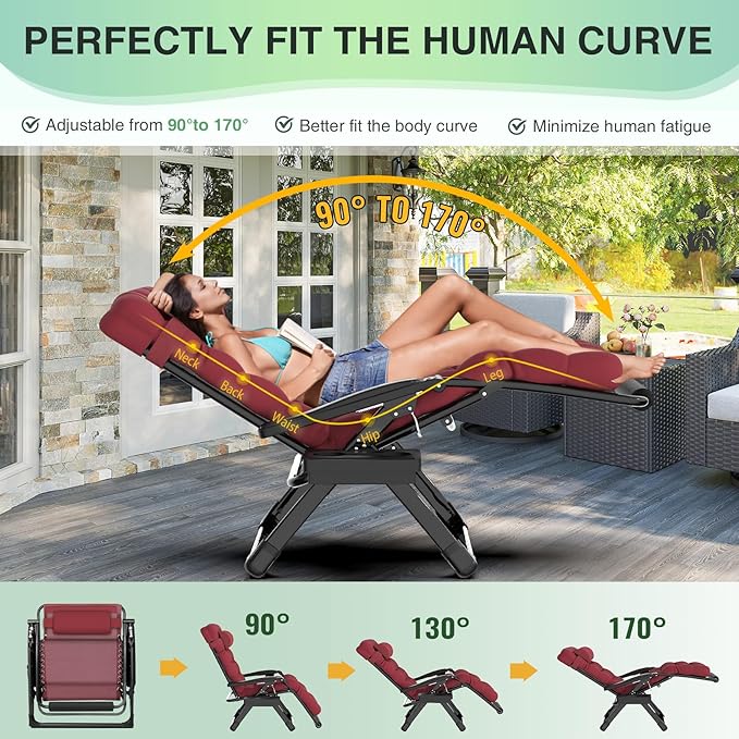 Suteck Oversized Zero Gravity Chair, 33In XXL Outdoor Recliner Chair - Image 4