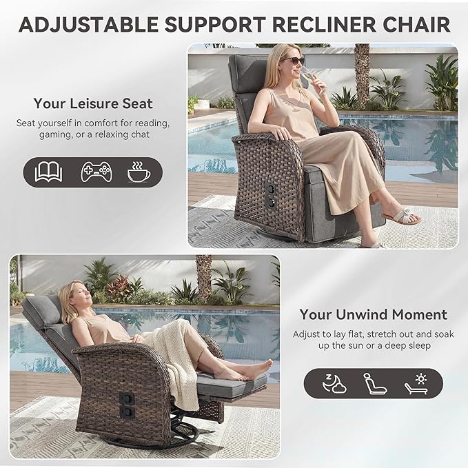 3 Pieces Zero Gravity Patio Swivel Rocking Recliner Chairs Set of 2 - Image 5