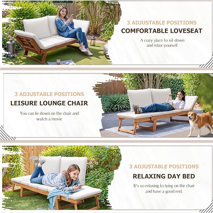 Devoko Outdoor Couch Acacia Wood Patio Couch - Image 4