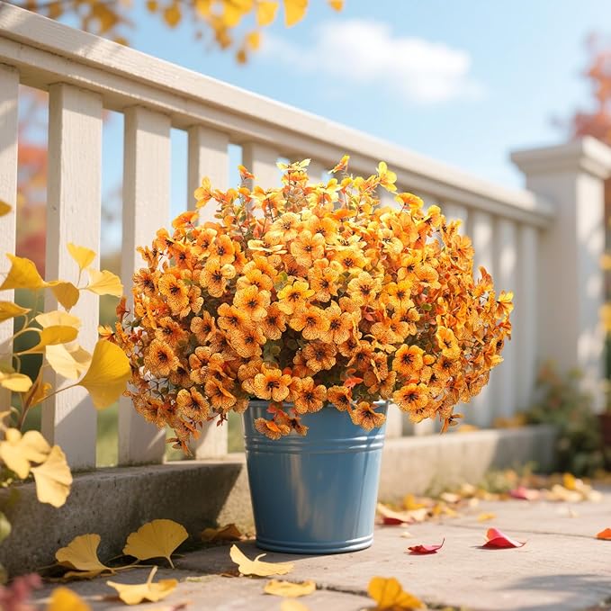 16 Bundles Artificial Fall Flowers UV Resistant Faux Greenery, All Weather - Image 5