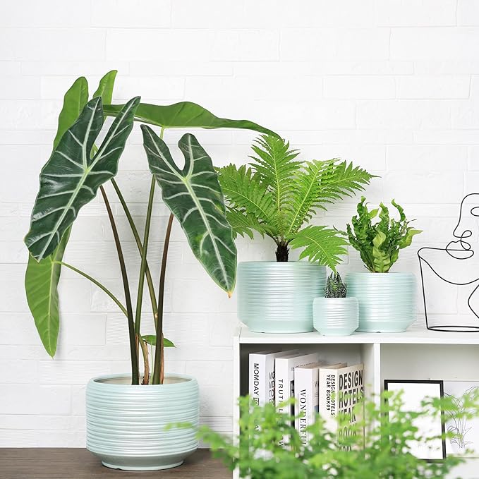 10 Inch Ceramic Plant Pot with Drainage – Large Flower Pot - Image 4